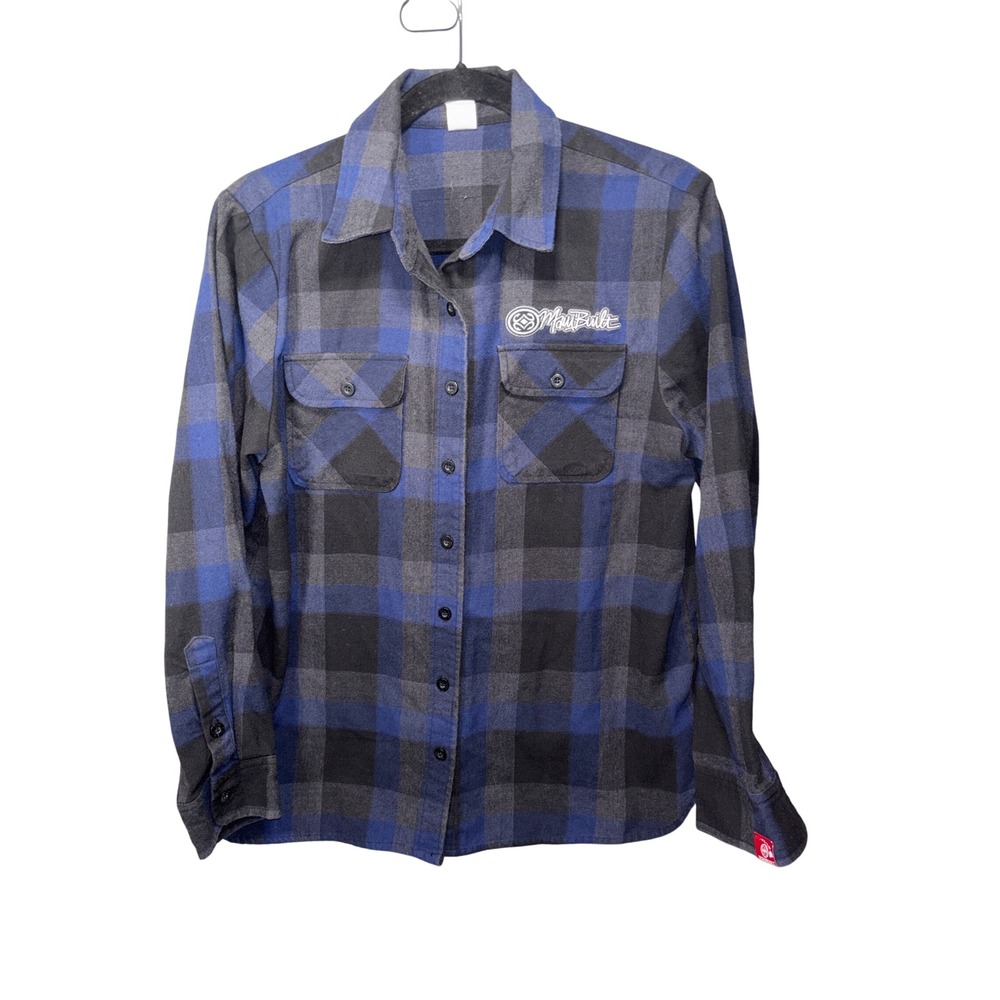 MauiBuilt Flannel Shirt Blue Black Plaid Long Sleeve Button Up Youth